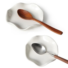 White Spoon Rest for Kitchen, Ceramic Spoon Holder for Stove Top, Set of 2 Cooking Spoon Holder Heat Resistant Utensil Rest for Countertop, Modern Kitchen Decor Housewarming Gifts