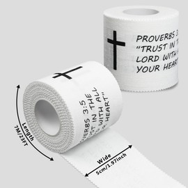 2Pcs Christian Athletic Tape 2IN X 23FT Cotton Zinc Oxied White Sports Tape Cross Athletic Wrist Tape Religious Bible Verse Christian Gifts for Men Women (Proverbs 35)