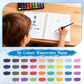 Watercolor Workbook–36 Colors,12 Ocean Designs,with Palette & Brush