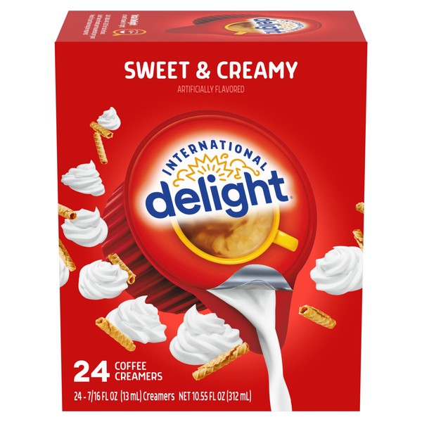 International Delight Coffee Creamer Singles, Sweet & Creamy, Shelf Stable Flavored Creamer, 24 Ct, 16 FL Oz, Pre-Portioned Creamers