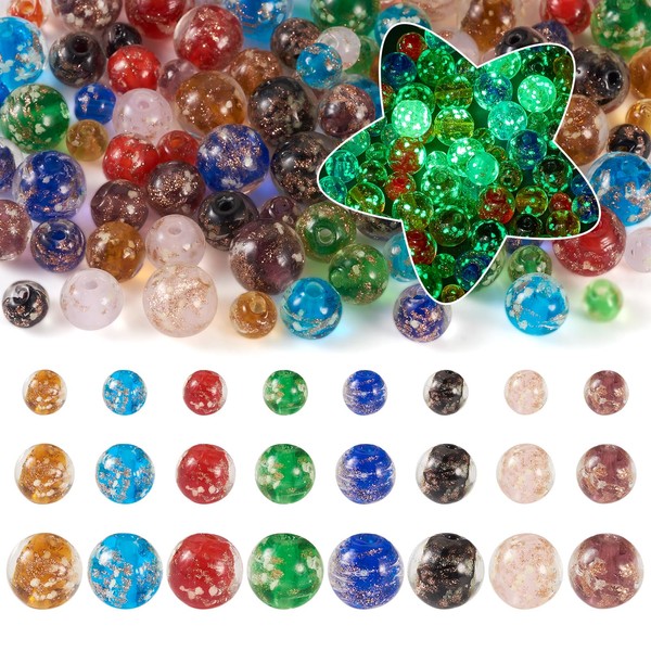 Craftdady 96Pcs Luminous Lampwork Beads with Gold Sand 24 Styles