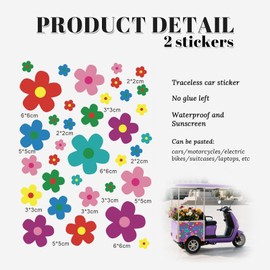 70 PCS Flowers Car Stickers Set, Car Decals Bicycle Sticker Motorcycle Bus Scooter Vinyl Waterproof Stickers Outdoor for Window Journal Planner Laptop Luggage Decoration (Color B)