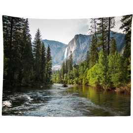 Loccor Mountain River Tapestry Valley National Park Forest Trees Natural River Stone Wall Hanging for Outdoor Camping Party Decor Home Wall Decor 70''x47''