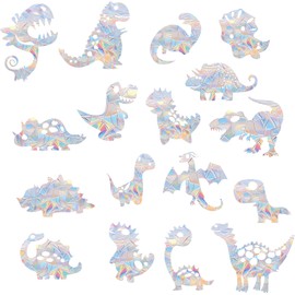 Shawula 40PCS Dinosaur Window Clings - Crash Proof Window Decal Protects Birds from Window Collisions, Non-Adhesive Prism Vinyl Window Clings Film, (Rainbow Sticker)