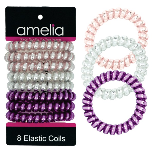 Amelia Beauty Products 8 Large Smooth Sparkly Elastic Hair Coils,