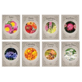 Set of 8 Cut Flower Garden Seed Mix – Grow Stunning Blooms for Bouquets & Floral Arrangements – Non-GMO, Heirloom, High Germination Seeds – Asters, Zinnias, Cosmos, Snapdragons & More