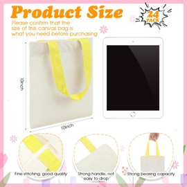 Amylove 24 Pcs 10 x 10 Inch Mini Tote Bag Sublimation Blank Canvas Tote Bags Reusable Grocery Bags DIY Sack Goody Bag for Party Event Bag (Natural with Colorful Handle)