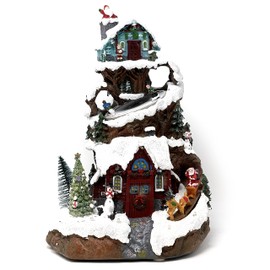 allgala Crafted Polyresin Christmas House Collectable Figurine with USB and Battery Dual Power Source-Ski in Snow Mountain-XH93433