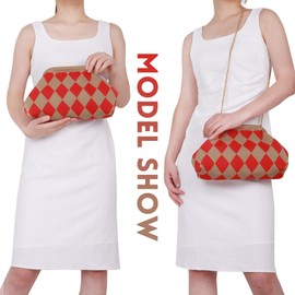 EVEOUT Crochet Clutch Bag for Women Woven Beach Bag Holiday Stylish Crochet Handbag in Dumpling Shape with Shoulder Chain Evening Bag for Wedding Party, red