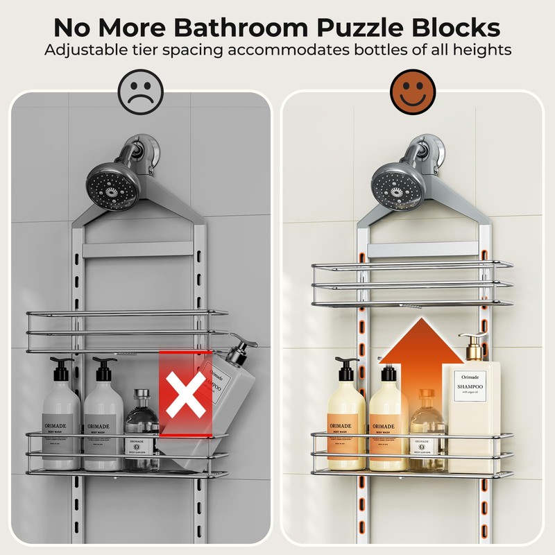 Orimade Aluminum Hanging Shower Caddy Over Head, Adjustable Anti-Slip Bathroom