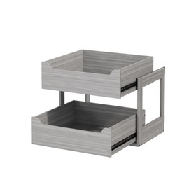 Landmok Pull Out Drawers For Cabinets, 18" W x 21.65" D x 17''H Slide Out Wooden Pull out Drawers, 2-Tier, Heavy-Duty Base Bottom Assembly Slide out Drawer Shelf Cabinet Organization for Kitchen, Gray