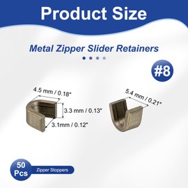 YELARXI Zipper Repair Kit, Zipper Slider Retainers #8 U Shape Top Stoppers Open-End Bottom Top Stops Fit for Bags Coats Jackets Metal Zip Repair Sewing Replacement DIY (50 Pack, Bronze)