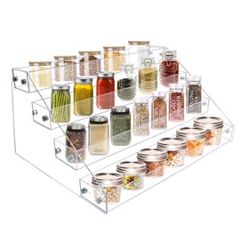 VAEHOLD Acrylic Spice Rack, 4 Tier Clear Spice Rack Organizer for Cabinet, Vertical Spice Rack Kitchen Organizer Shelf for Countertop (4 Tier 12‘’L)