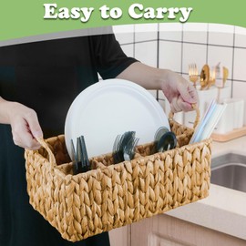 Utensil Caddy,Micsci Hand-Woven Silverware Organizer Utensil Basket for Table,Silverware Caddy, Cutlery Storage Basket, Utensil Holder for Party, Picnic Caddy for Plates and Utensils (Water Hyacinth)