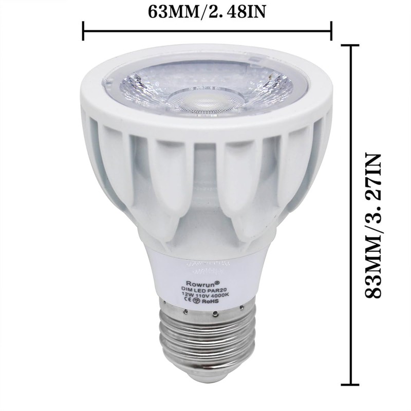 Rowrun PAR20 LED Light Bulb, 12W E26 Standard Base, 100