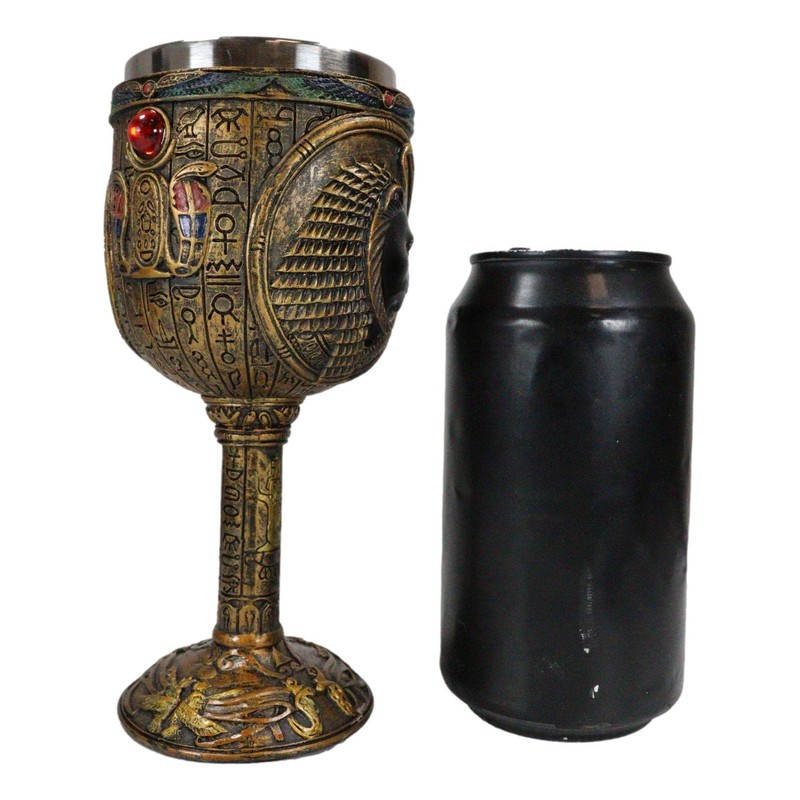 Ebros Ancient Egyptian Wine Goblet In Golden Hieroglyphic Design With