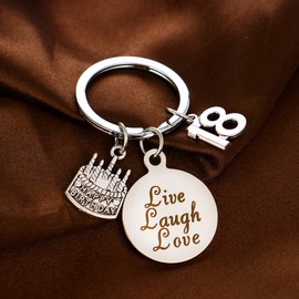 MADHAHEFU Birthday Gifts Live Laugh Love Birthday Keychains for Women Girls Inspirational Gifts for Friends Female (18th Birthday)