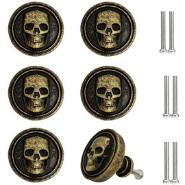 JfwuHap 6Pcs Cabinet Handles, Skull Head Cabinet Pulls, Drawer Handles, Black Skeleton Drawer Knobs, Solid Metal Base Furniture Handle, Single Hole Pull for Home Cabinets Dressers Drawers Cupboard, E