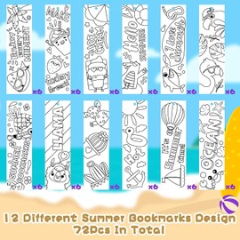 Haooryx Color Your Own Summer Bookmarks Bulk - 75Pcs Kids DIY Coloring Blank Bookmarks Summer Theme Book Marks for Teacher Student Classroom Rewards Supplies Paper Art Craft Kit Party Gift Bag Fillers