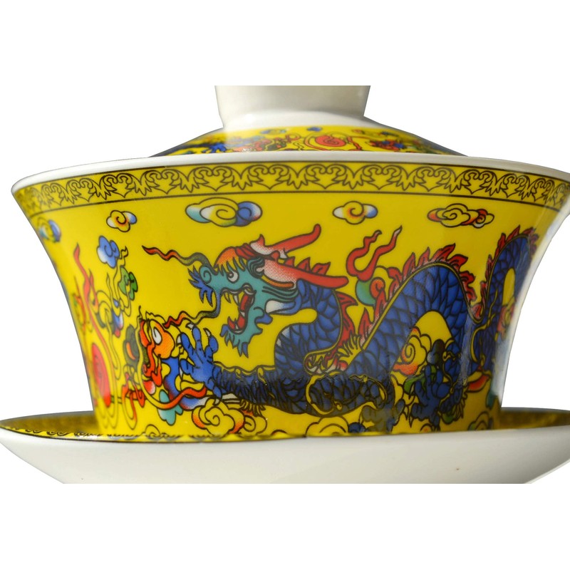 Gaiwan Tea Cup Chinese Dargon Sancai Cover Bowl Lip Coaster
