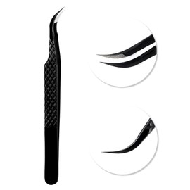 VAVALASH Lash Tweezers for Eyelash Extensions, Fiber Tip Diamond Grip Curved Tweezers for Lash Extension,Professional Precision Black Lash Tweezers for Volume & Classic Lashes (Curved Tweezers)