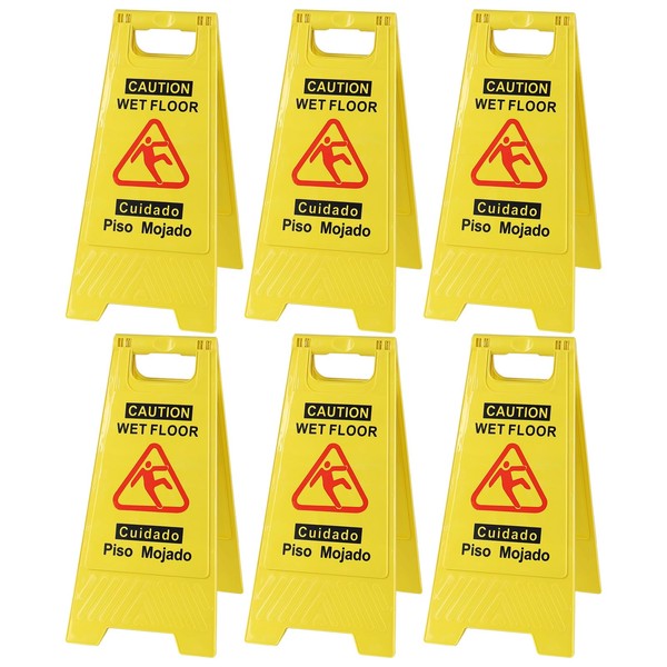 Callyne 6-Pack Caution Wet Floor Sign, Double-Sided Folding A-Shaped Frame