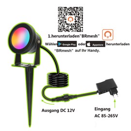 Richsing Garden Lighting, 15 W RGB Garden Light LED with Ground Spike, IP67 Waterproof Smart Spot LED Dimmable, 2 Pieces Garden Spotlight with Bluetooth App, Garden Lamp with Cable Plug, LED Spotlight