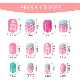 JANYUN 48 Pcs False Nail Stick on Nails Kids Full Cover Short False Nails Children Nails Gift for Kids Little Girls Nail Art Decoration