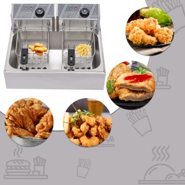 12 Liter 5000W Electric Countertop Deep Fryer Dual Tanks Commercial Stainless Steel Electric Deep Fryer With 2 Fry Baskets, Professional Tabletop Restaurant kitchen Frying Machine For Home, Restaurant