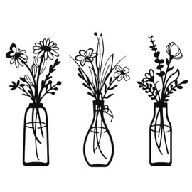 3 Pieces Metal Flower Wall Art - Rustic Farmhouse Boho Style Wall Decor, Beige Minimalist Floral Hanging Decorations for Living Room, Bathroom, Bedroom, Dining Room - Housewarming Gift (Type D)