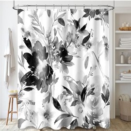 Boho Floral Shower Curtain, Cream Tan Beige Blue Grey White Watercolor Flower Fabric Shower Curtains Set for Bathroom Decoration with Hooks 72 X 72 inch Cute Farmhouse Bath Decor