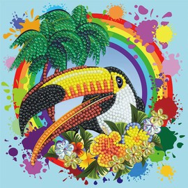 Crystal Art Diamond Painting Card Kit - Rainbow Toucan- Create Your Own 7"x7" Card Kit - for Ages 8 and up