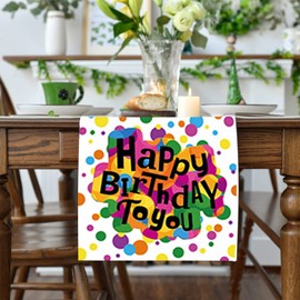 Happy Birthday Table Runner,Spring Summer Holiday Dining Table Runners for Home Party Décor,Confetti Collection, Reversible Colorful Table Runner, 14x72