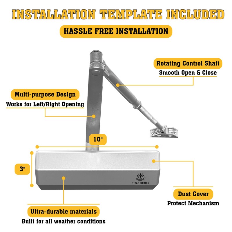 TS8000 Commercial Door Closer, Regular Arm (Silver) | Heavy-duty; ANSI
