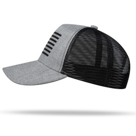 American Flag Trucker Hat - Snapback Hat, Baseball Cap for Men Women - Breathable Mesh Side, Adjustable Fit - for Casual Wear Heather Gray/Black