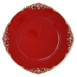 allgala 13-Inch 6-Pack Heavy Quality Round Charger Plates-Floral Red-HD80348
