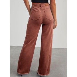 Sidefeel Women's Wide Leg Jeans High Waisted Stretchy Raw Hem Denim Pants Size 18 Mineral Red