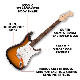 Fender Squier Debut Series Stratocaster Electric Guitar, Beginner Guitar, with 2-Year Warranty, Includes Free Lessons, 2-Color Sunburst with Matte Finish