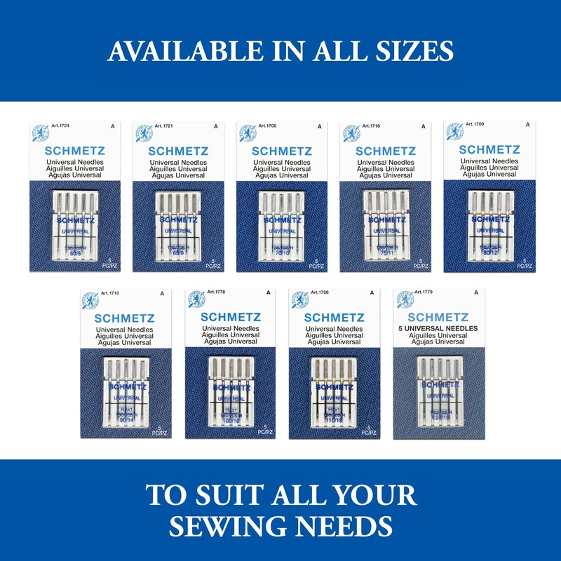 SCHMETZ Universal Sewing Machine Needles - Size 110/18, 5-Needle Cards,