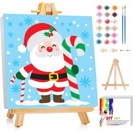 cviokrdu Christmas Paint by Numbers Kit for Kids with Frame - Wooden Easel, Christmas Paint by Numbers for Kids Ages 4 8 12, Easy Acrylic Oil Painting Kits for Home Wall Decoration 8x8 inch