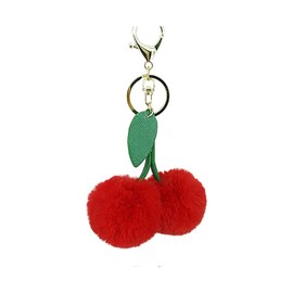 LNYMZD Red Cute Cherry Faux Fur Pom Pom Soft Fluffy Golden Ball Key Chain Car Keying Bag Wallet Pendant Ornament Accessories