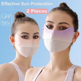 YUANST 2Pcs UV Face Mask, Sun Protection Face Mask, Ice Silk Cooling Breathable Face Cover for Outdoor Activities, Washable Reusable (Pink+Purple)