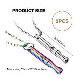 2 Pcs Portable Mindful Necklace Set, Stainless Steel Breathing Necklace, Portable Stress Whistle for Yoga Meditation, Anxiety Relief, Relaxation, Exercise Adults/Men/Women