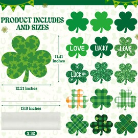 16 PCS St Patricks Day Yard Signs, 16 Styles Shamrock Shape Yard Signs with Stakes, Weatherproof Green Plaid Glitter Lucky Clover Lawn Signs Outdoor for St. Patrick's Day Irish Home Lawn Patio Decor