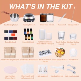PuliKit 85-Piece Complete Candle Making Kit with Natural Essential Oils & Dried Flowers - 2 Wax Types (Soy & Beeswax), Melting Pot, Wicks - DIY Home Decor Gift for Adults & Beginners