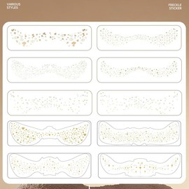 10 PCS Glitter Freckles Face Tattoo - 10 Style Shapes Gold Face Glitter Speckles for Festivals, Parties, Raves, and Cosplay - Long-Lasting Waterproof Sparkling Face Stickers for Makeup