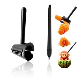 YAFIYGI 2 Pcs Fruit Carving Tools Set Carrot Sharpener Vegetable Curler Peeler Spiral Cutter Shredder Tool for Garnishing Design Cutting Slicer Shaver for Carrots Fruits Vegetables(Black)