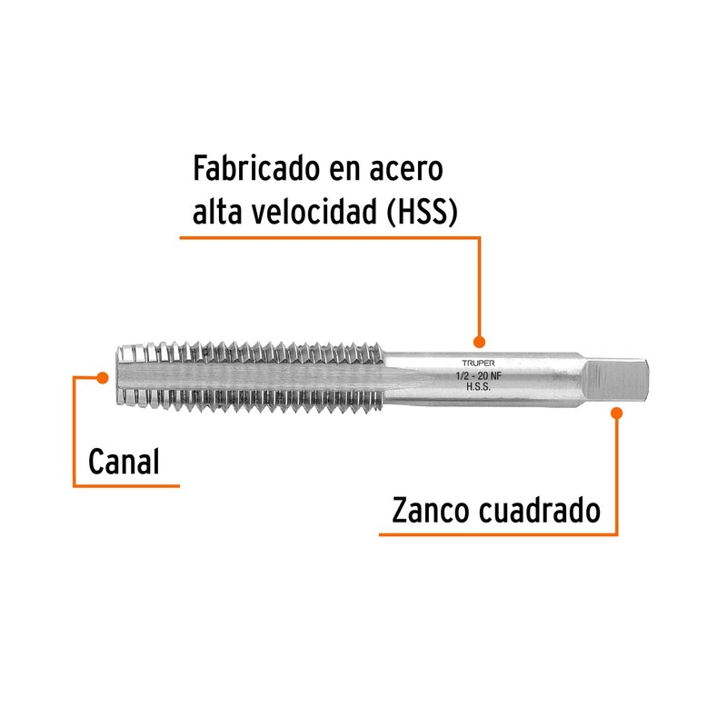 Truper MT-1/2X20, Machuelo semicónico 1/2", Paquete con 1 pieza