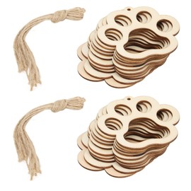 20 Pieces Unfinished Wooden Discs with Cut-Outs, Wooden Bear Footprint Shape Embellishments for Sewing, Crafts, DIY, Baby Shower, Children's Birthday, Wedding Decoration