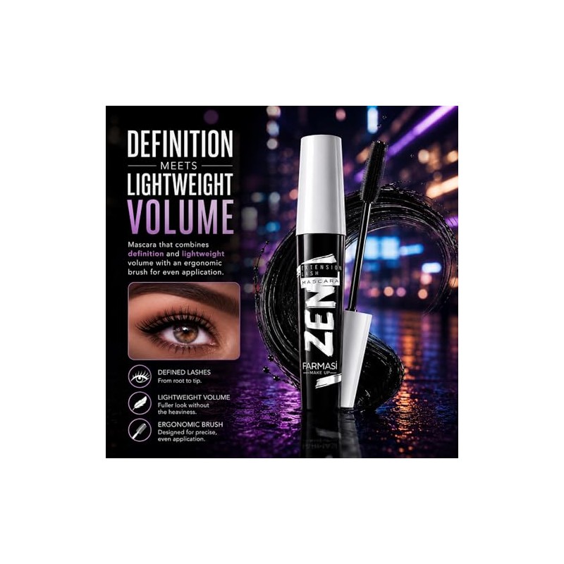 Farmasi Zen Extension Lash Mascara, Volumizing, Defining, Blackest, 2-Pack |
